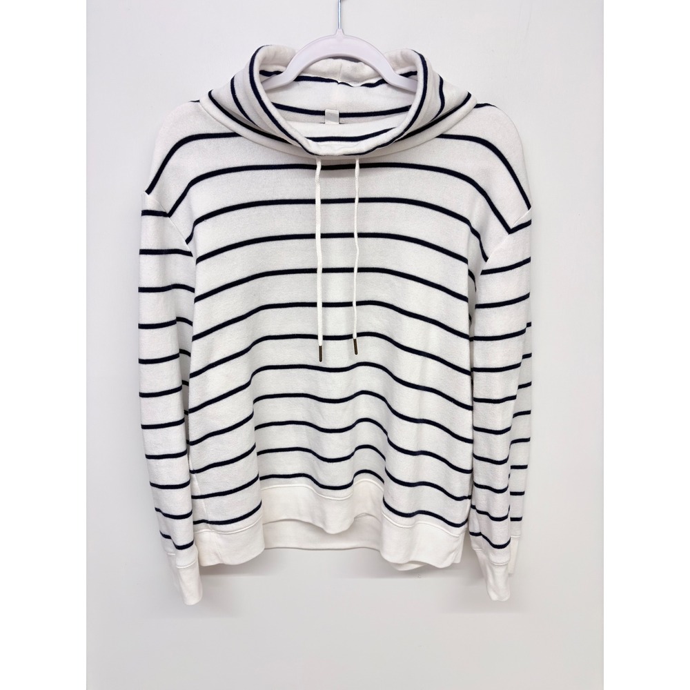 Preppy Nautical Funnel Neck Stripe Sweatshirt J.Crew Women L White Navy